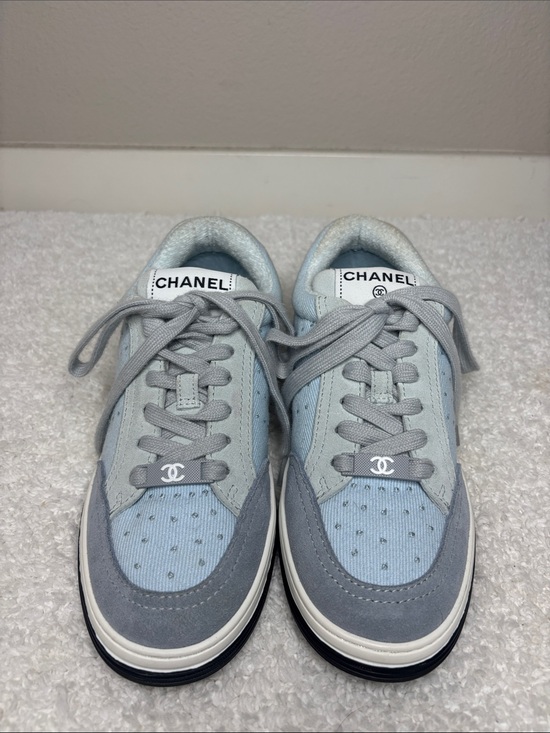 CHANEL Shoes - CHANEL authentic 2022 spring/summer Light Blue/Gray women’s 7.5 Low-Top Sneakers